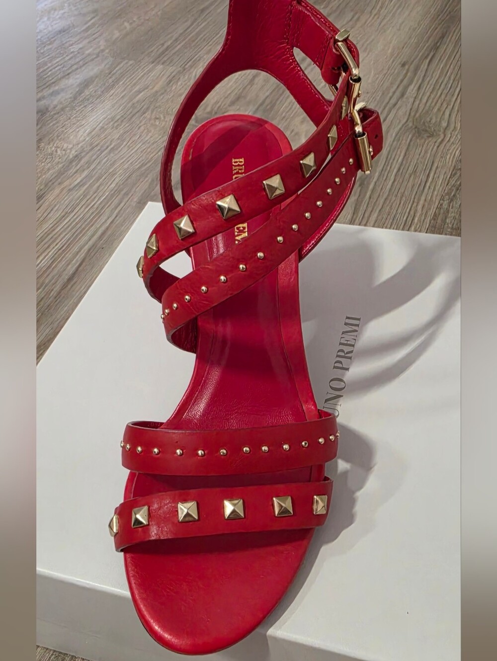 Genuine Leather Red Studded  Strappy Sandals